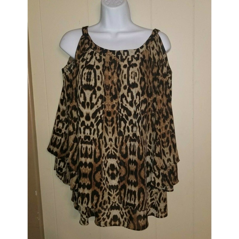 #394#865#333 XXS Hot in Hollywood Print Solid Cold Shoulder Blouse Leopard NWOT